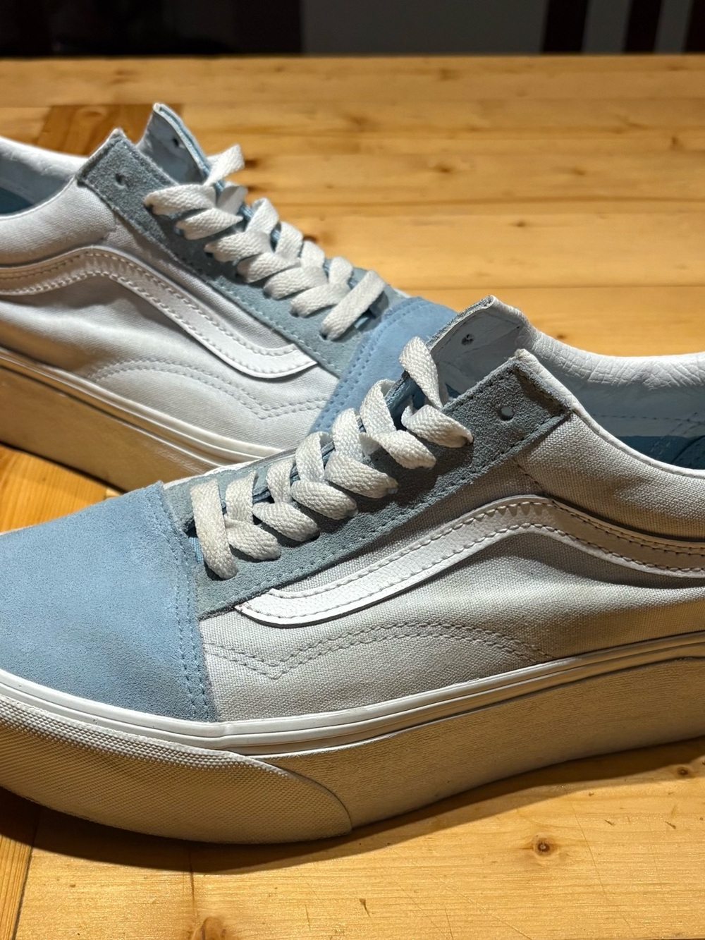 Discontinued Vans Stackform Platform Sneakers- Light Blue and White